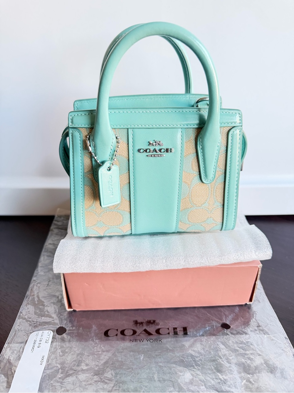 Coach Mini Satchel in Mint and Beige Signature Canvas